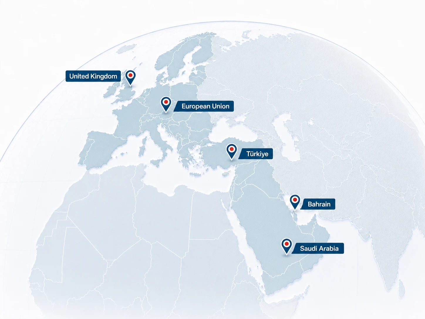 Map showing Consultancy BA experience across the United Kingdom, European Union, Türkiye, Bahrain and Saudi Arabia